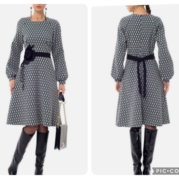 Iren Klairie Geometric Print Retro 3d Flower Detail Puffed Cuffs Size EU38 USM - Picture 1 of 6